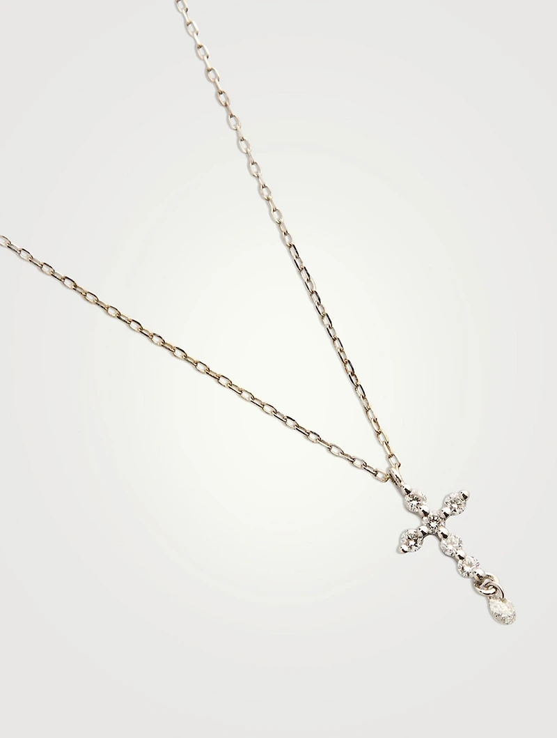 18K White Gold Cross Necklace With Diamonds