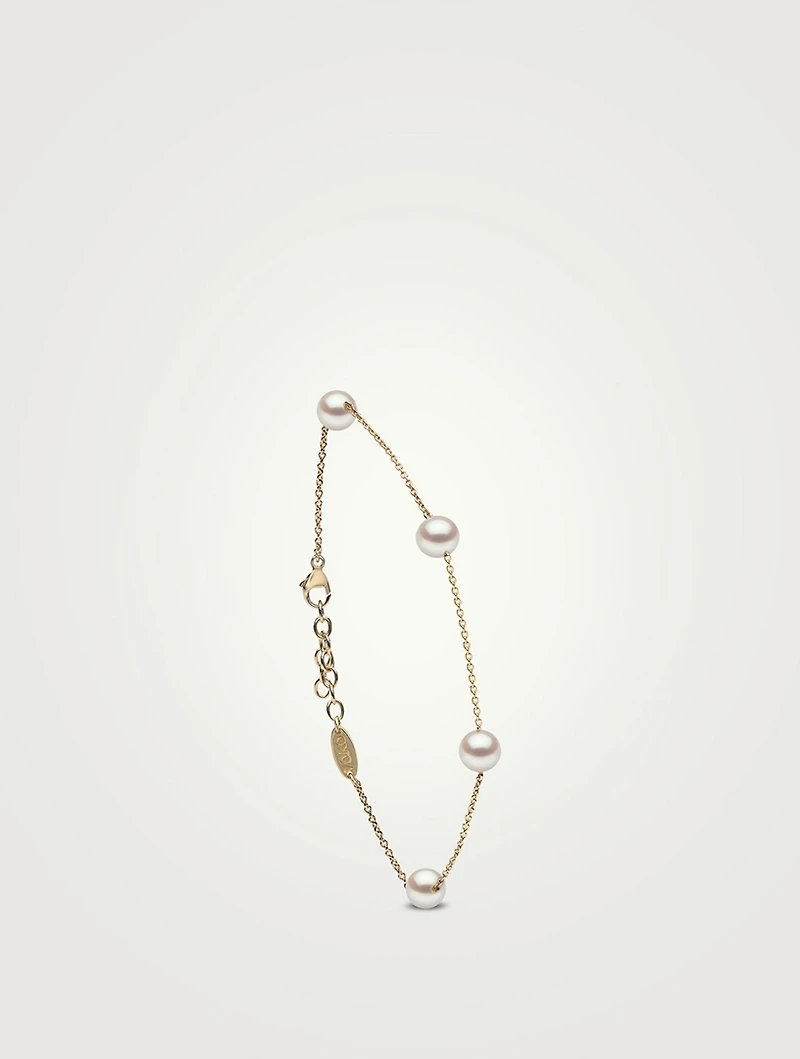 18K Gold Chain Bracelet With Pearls