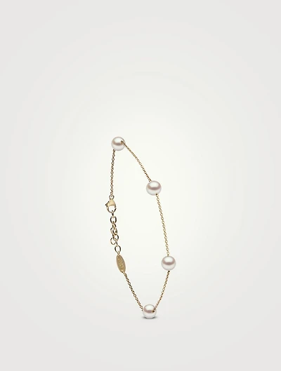 18K Gold Chain Bracelet With Pearls