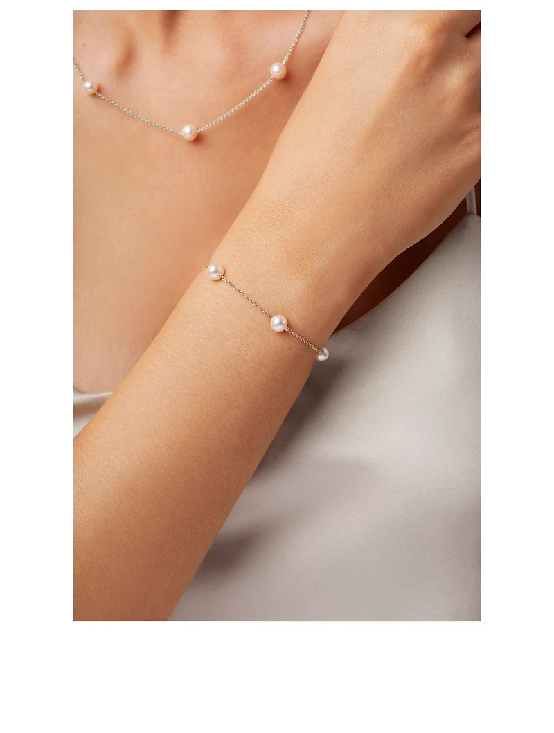 18K Gold Chain Bracelet With Pearls