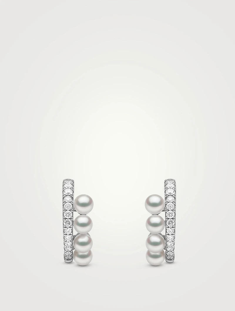 Eclipse 18K White Gold Akoya Pearl And Diamond Earrings