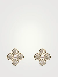 18K Gold Akoya Pearl And Diamond Flower Earrings