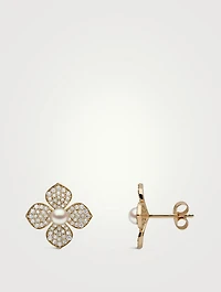 18K Gold Akoya Pearl And Diamond Flower Earrings