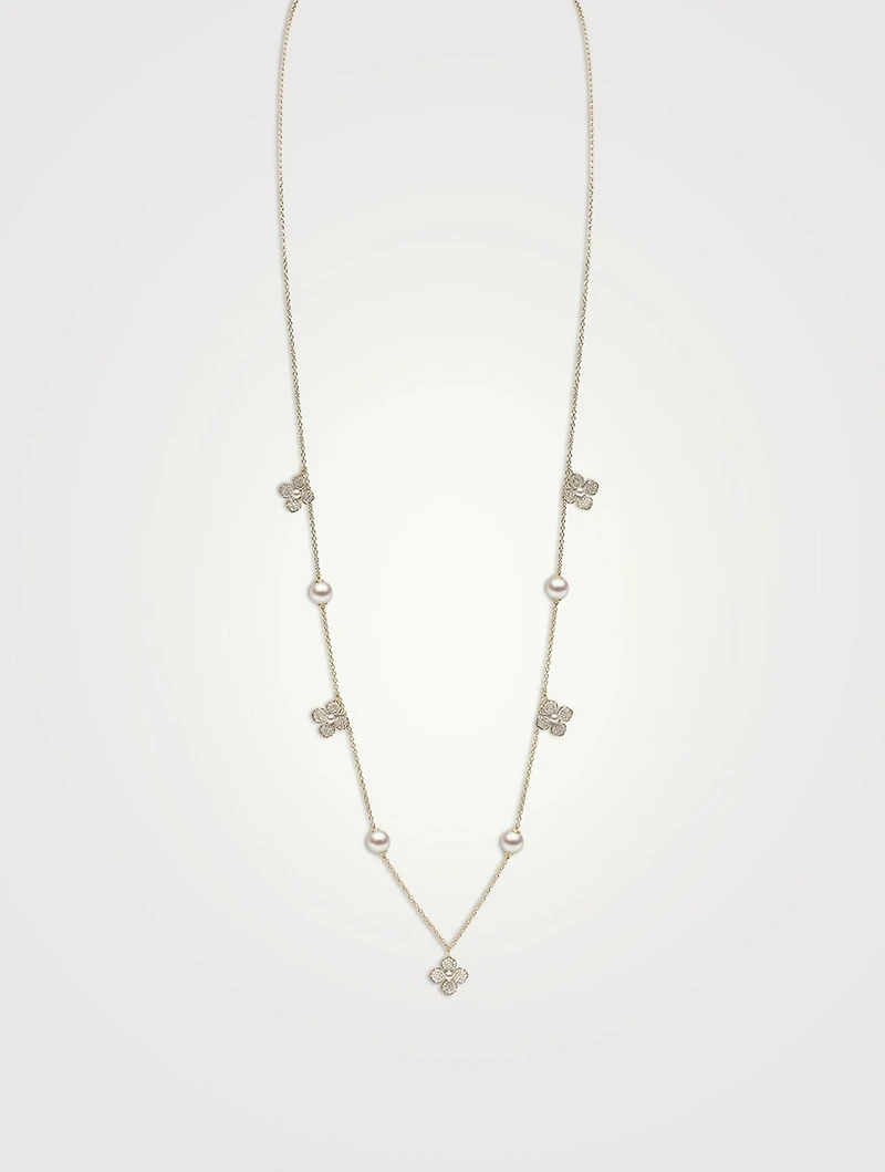Petal 18K Gold Akoya Pearl And Diamond Necklace