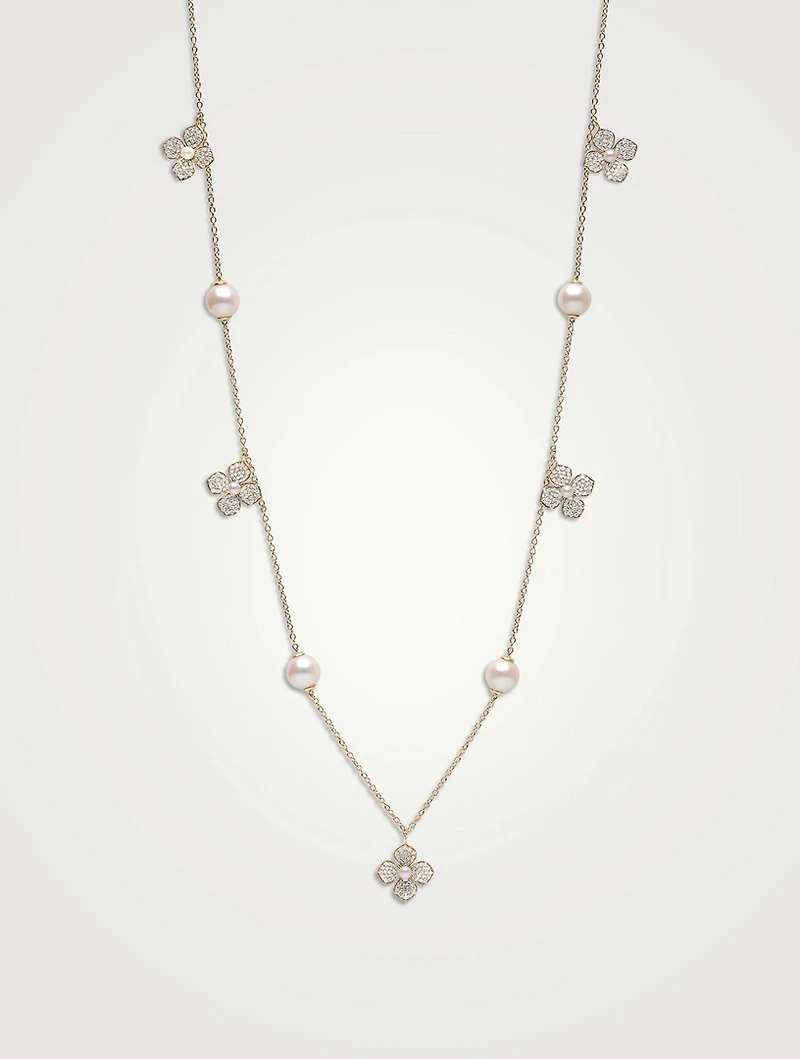 Petal 18K Gold Akoya Pearl And Diamond Necklace