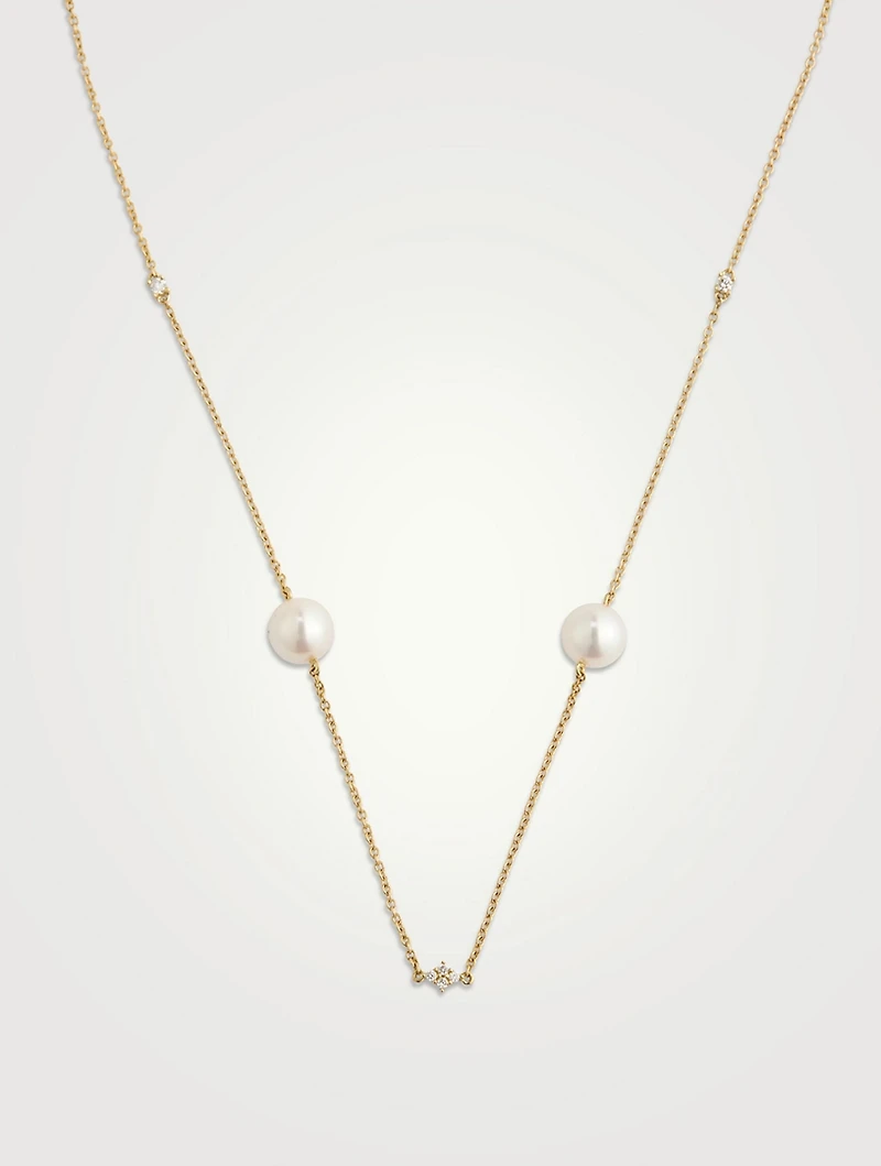 18K Gold Akoya Pearl And Diamond Necklace