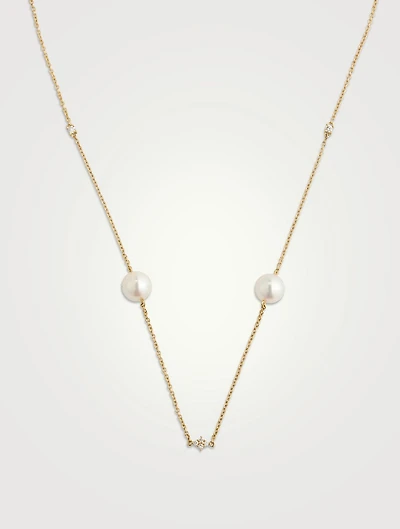 18K Gold Akoya Pearl And Diamond Necklace