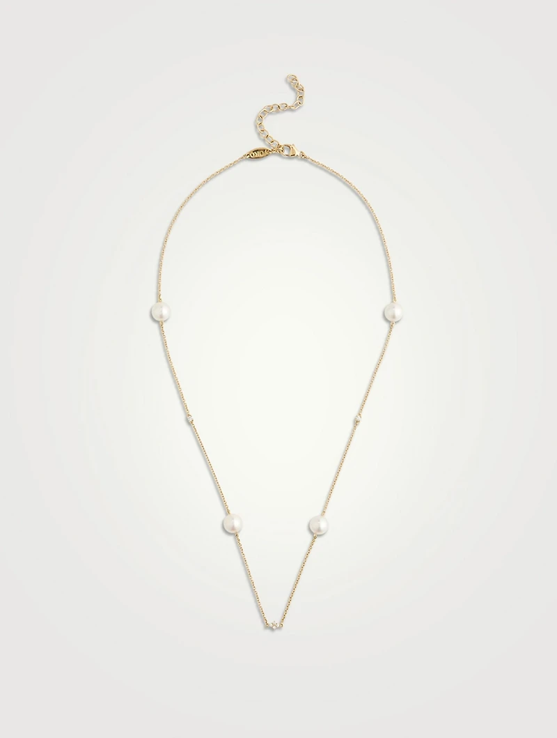 18K Gold Akoya Pearl And Diamond Necklace