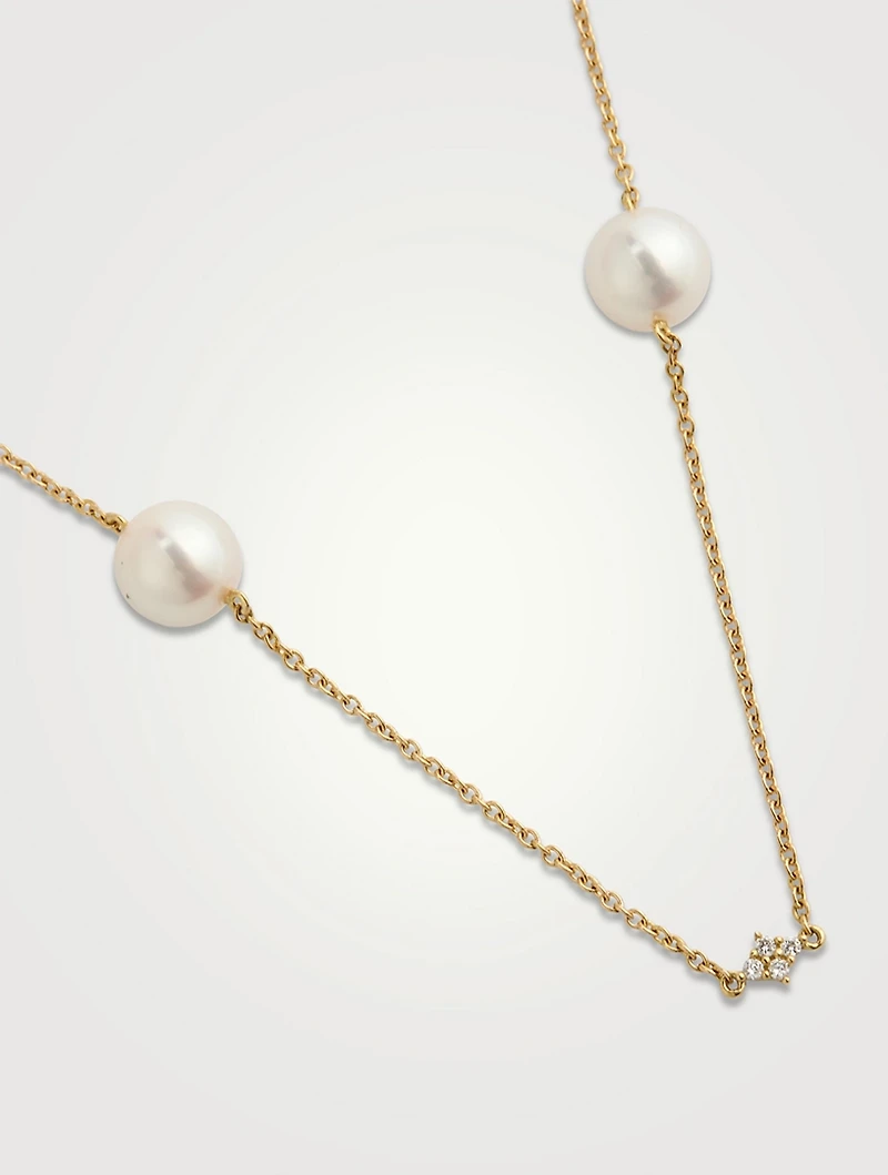 18K Gold Akoya Pearl And Diamond Necklace