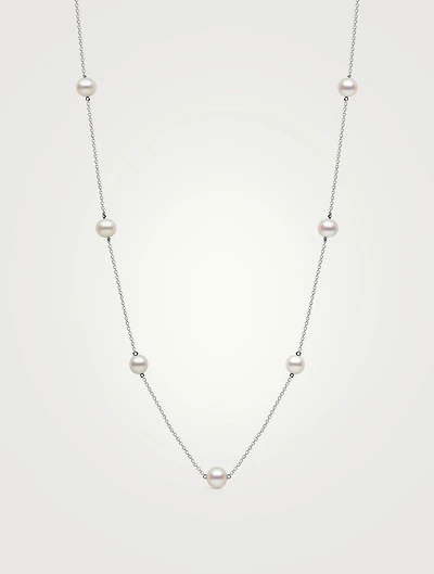 18K White Gold Chain Necklace With Pearls