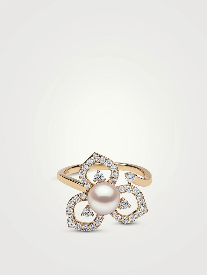 Petal 18K Gold Akoya Pearl And Diamond Ring