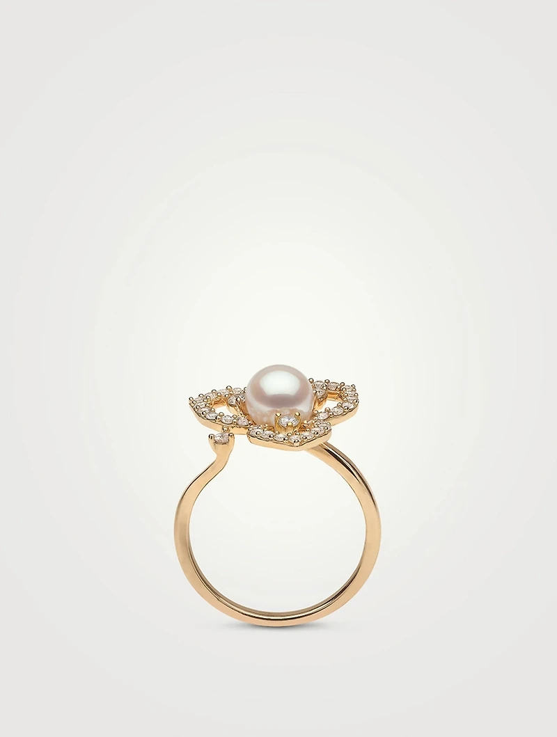 Petal 18K Gold Akoya Pearl And Diamond Ring