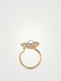 Petal 18K Gold Akoya Pearl And Diamond Ring