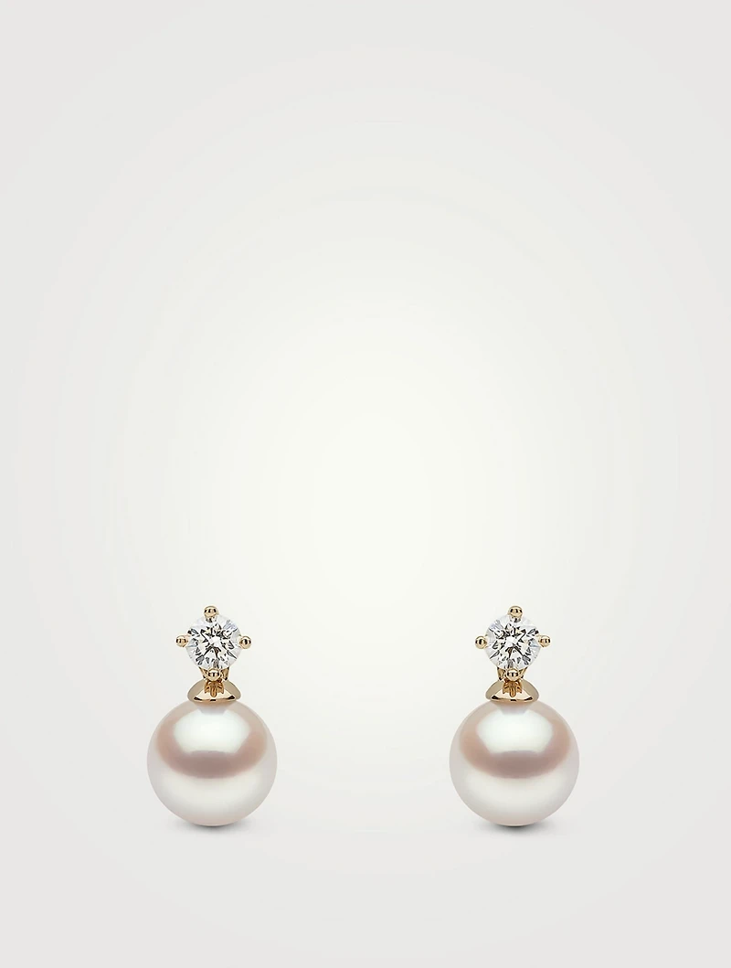 18K Gold Akoya Pearl And Diamond Earrings