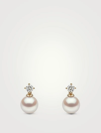 18K Gold Akoya Pearl And Diamond Earrings