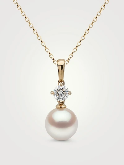 18K Gold Akoya Pearl And Diamond Pendant Necklace
