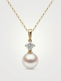 18K Gold Akoya Pearl And Diamond Pendant Necklace