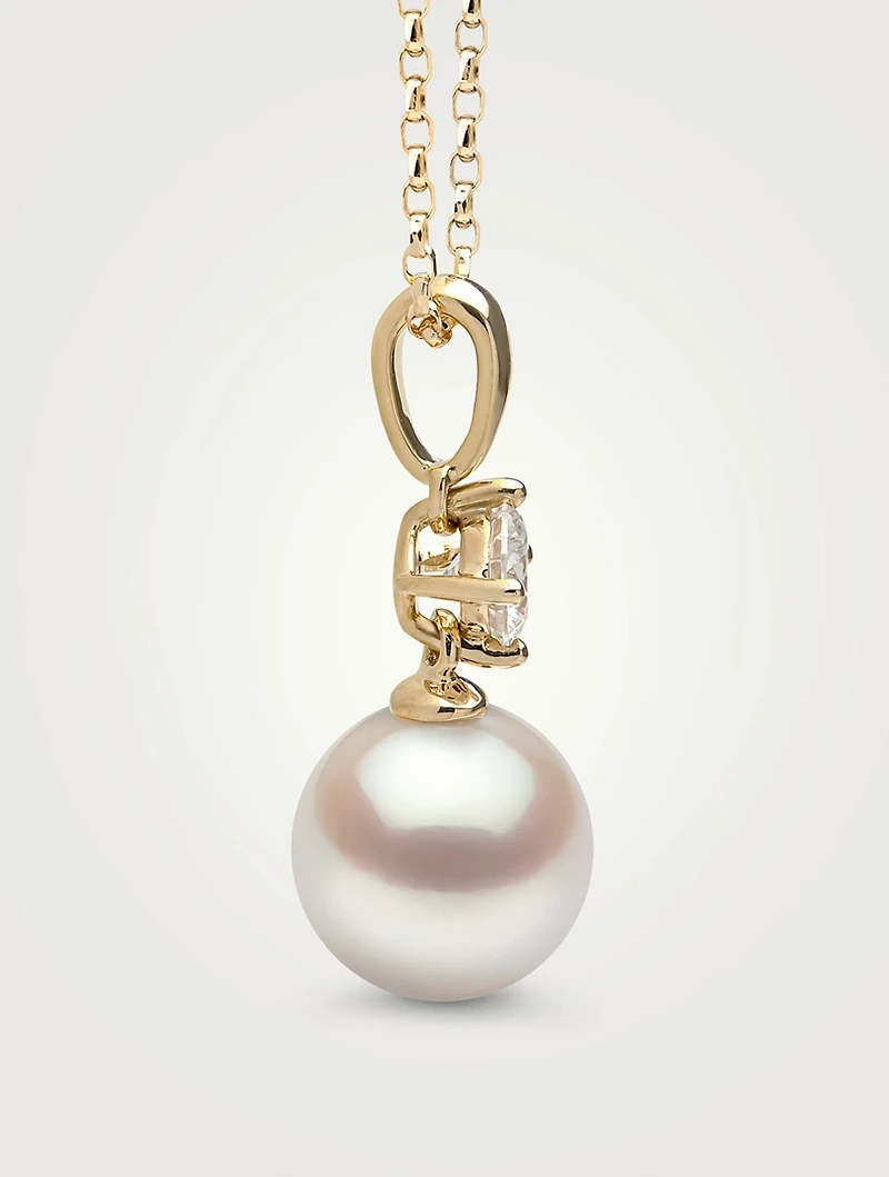 18K Gold Akoya Pearl And Diamond Pendant Necklace