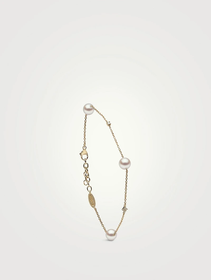 18K Gold Akoya Pearl And Diamond Bracelet