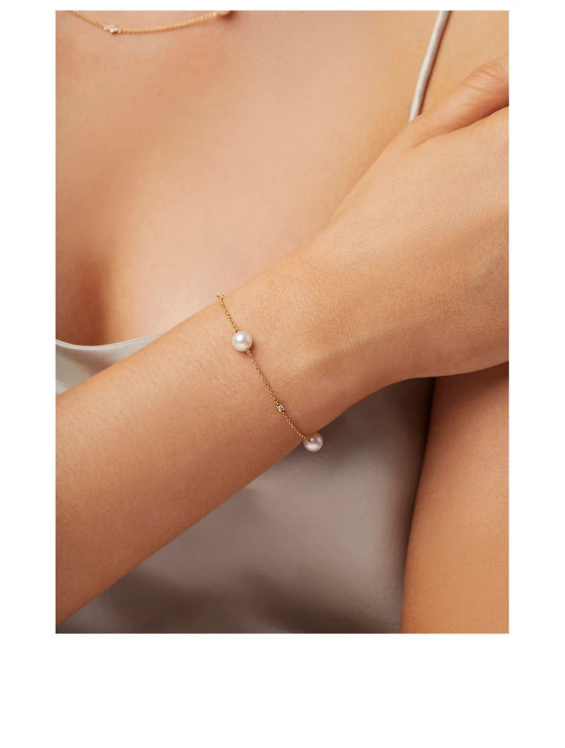18K Gold Akoya Pearl And Diamond Bracelet