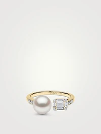Starlight 18K Gold Akoya Pearl And Diamond Ring