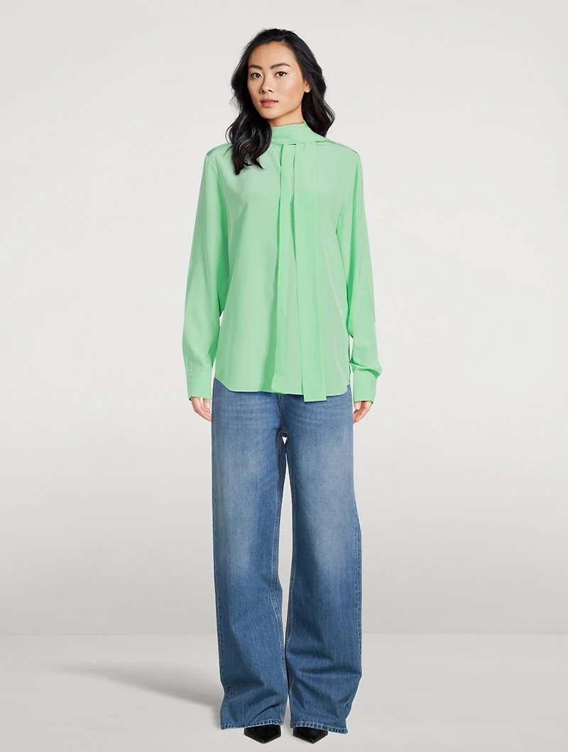 Washed Silk Shirt With Neck Tie