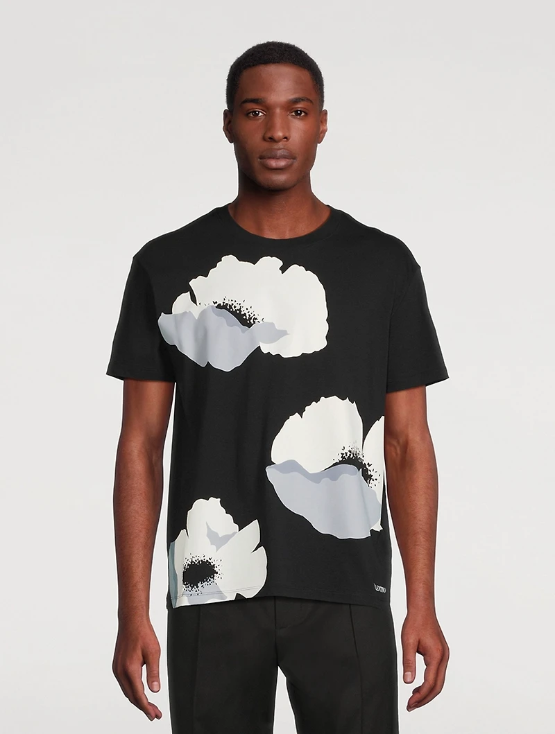 Cotton T-Shirt Flower Portrait Print