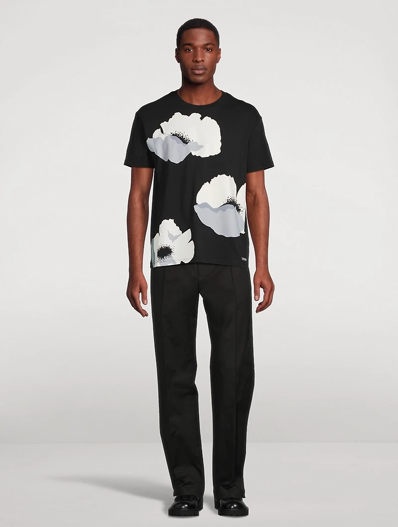 Cotton T-Shirt Flower Portrait Print