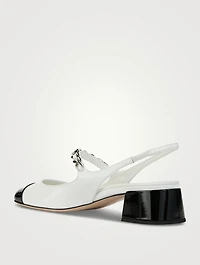 Leather Mary Jane Slingback Pumps With Pearl Chain Strap