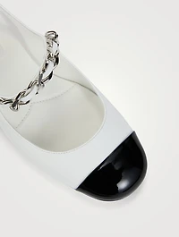Leather Mary Jane Slingback Pumps With Pearl Chain Strap