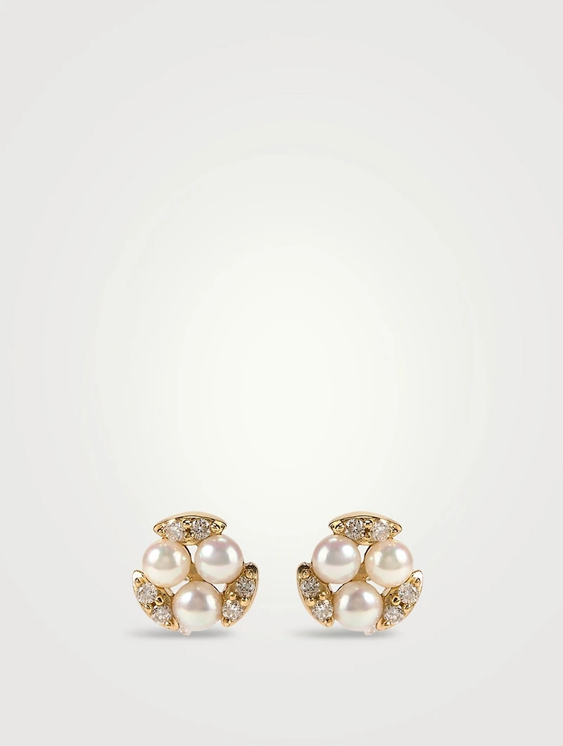 18K Gold Akoya Pearl And Diamond Earrings