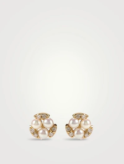 18K Gold Akoya Pearl And Diamond Earrings