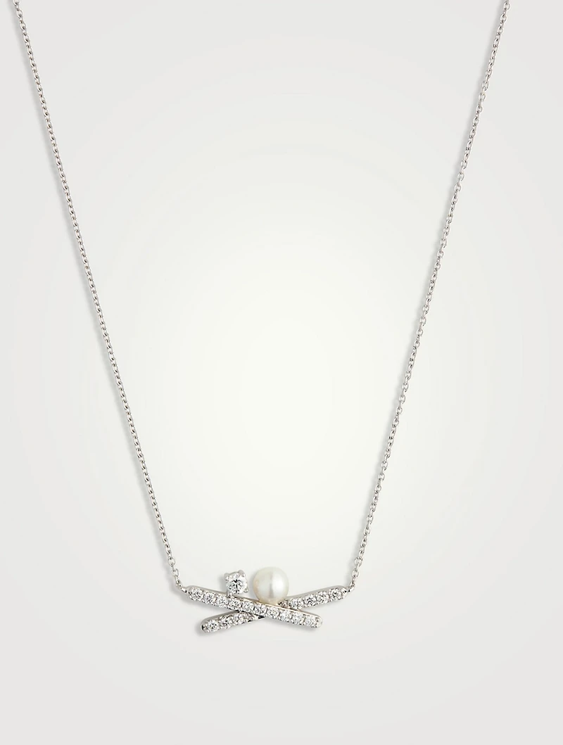 18K White Gold Akoya Pearl And Diamond Necklace