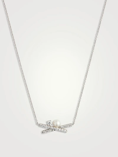 18K White Gold Akoya Pearl And Diamond Necklace