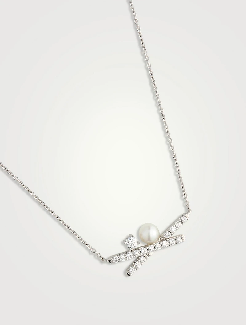 18K White Gold Akoya Pearl And Diamond Necklace