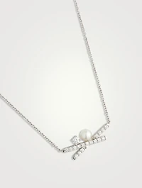 18K White Gold Akoya Pearl And Diamond Necklace