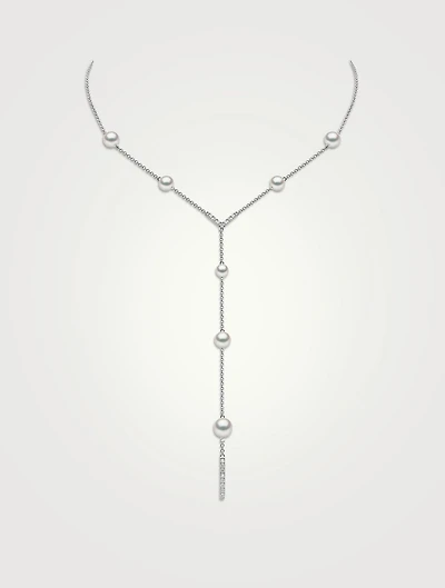 18K White Gold Freshwater Pearl And Diamond Necklace