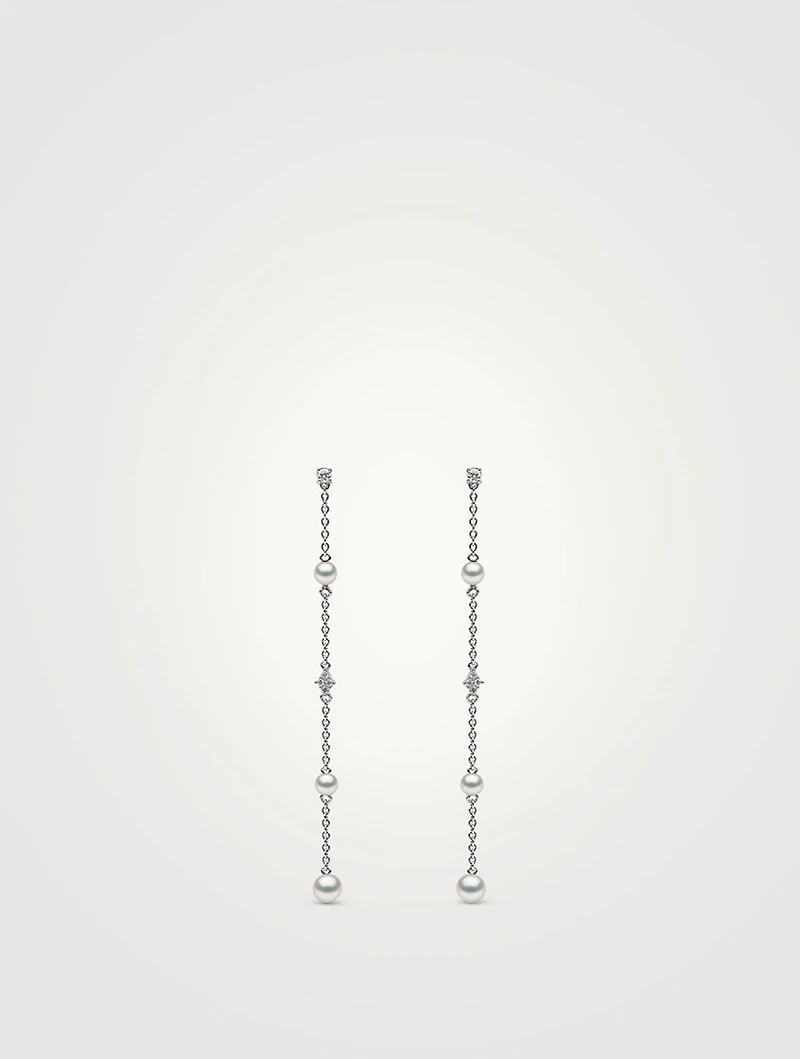 18K White Gold Freshwater Pearl And Diamond Earrings