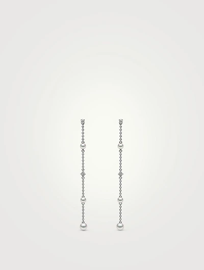 18K White Gold Freshwater Pearl And Diamond Earrings