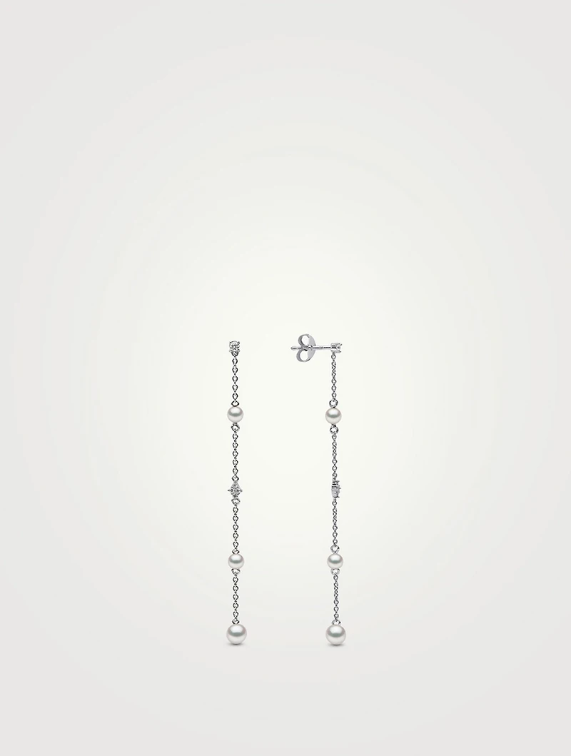 18K White Gold Freshwater Pearl And Diamond Earrings