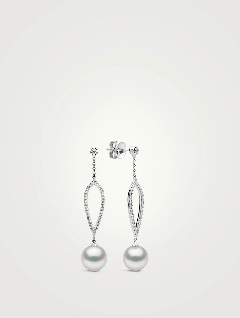 18K White Gold Freshwater Pearl And Diamond Earrings