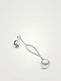 18K White Gold Freshwater Pearl And Diamond Earrings