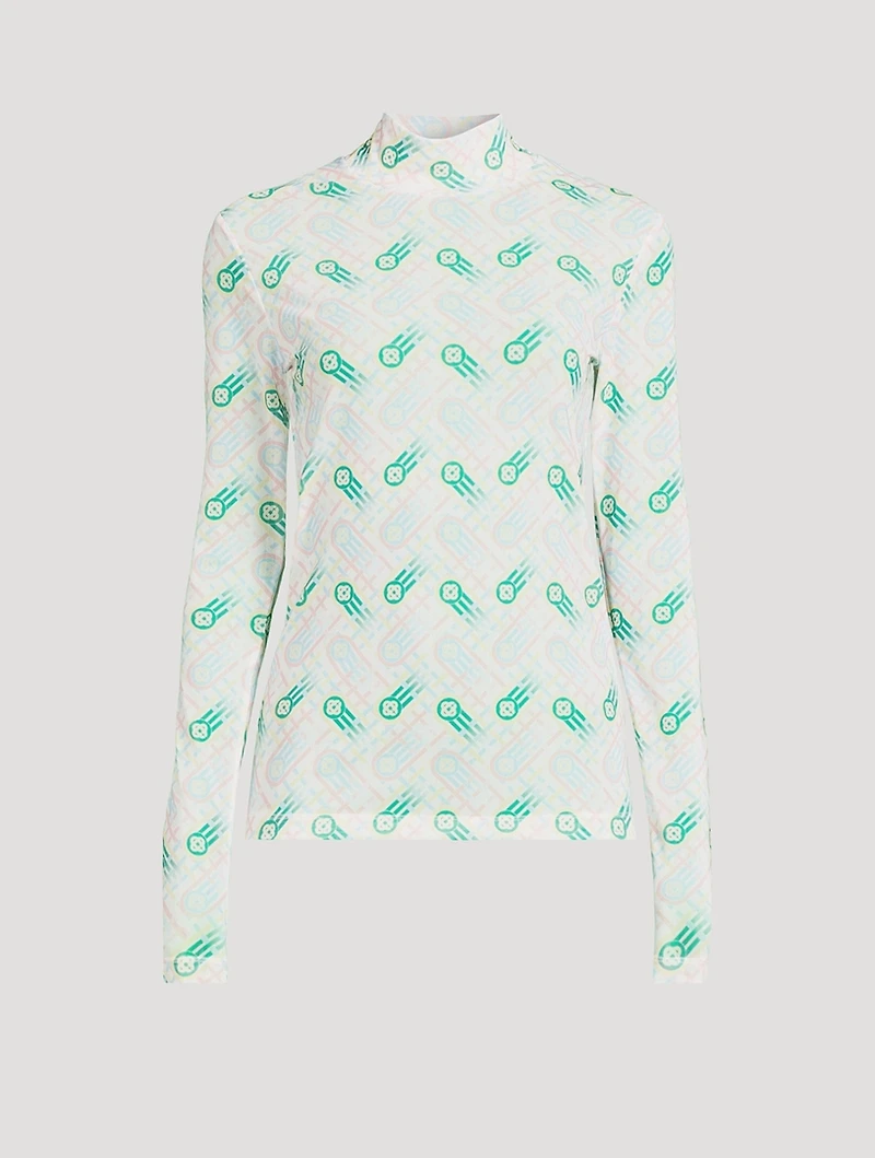 Printed Mesh Mockneck Top