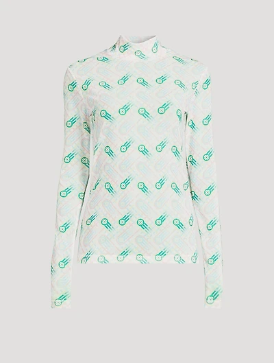 Printed Mesh Mockneck Top