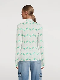 Printed Mesh Mockneck Top