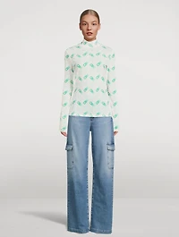 Printed Mesh Mockneck Top