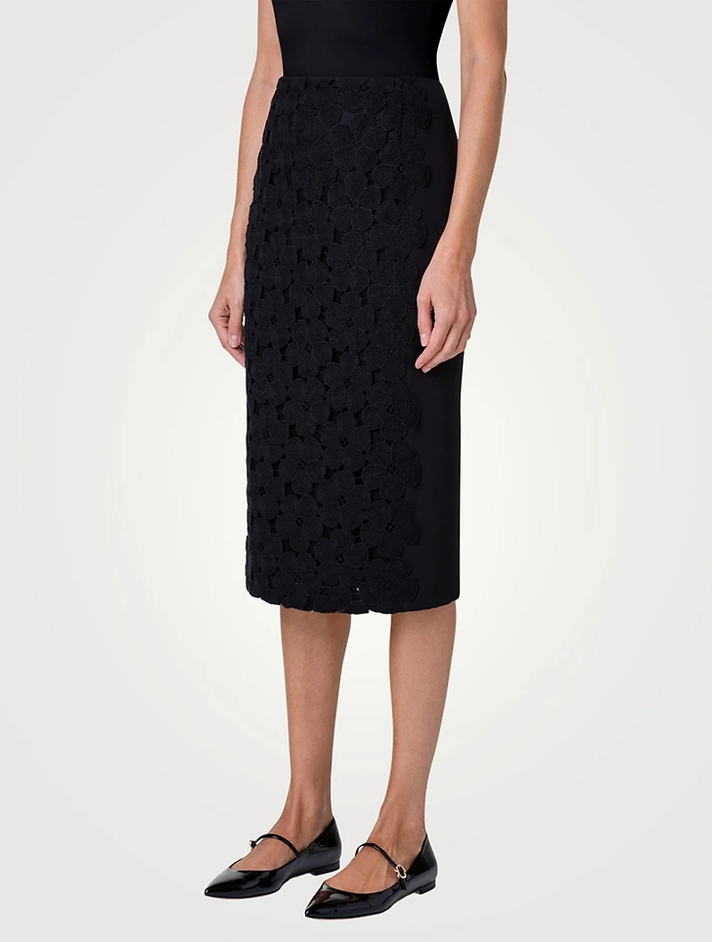 Anemone-Embroidered Pencil Skirt