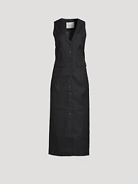 Button-Front Dress Pinstripe Print