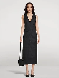 Button-Front Dress Pinstripe Print