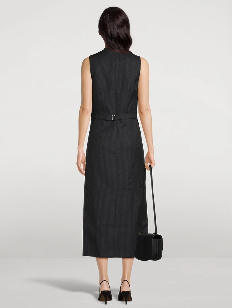 Button-Front Dress Pinstripe Print